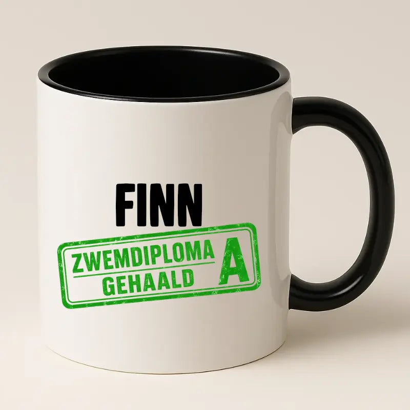 Zwemdiploma A Gehaald Mok met Naam - Stempel
