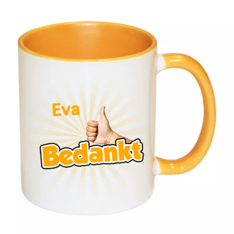 gele bedankt mok met naam
