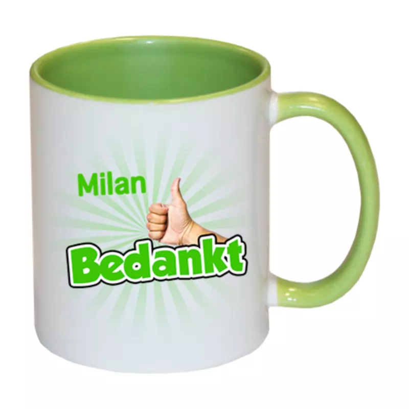 groene bedankt mok met naam