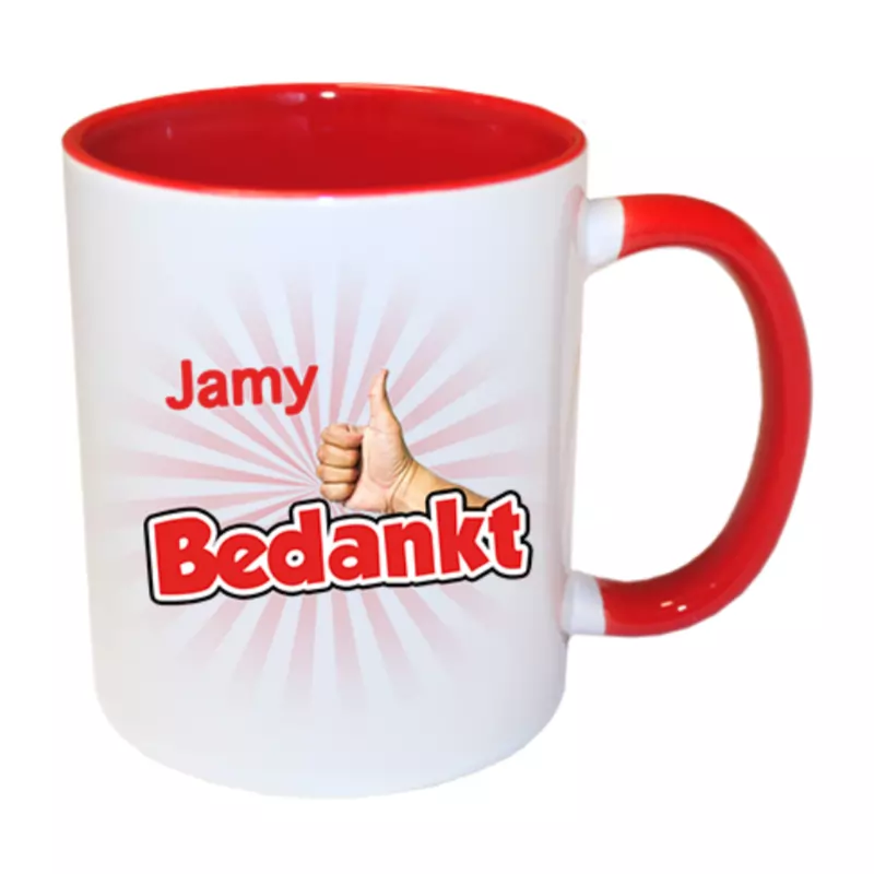rode bedankt mok met naam
