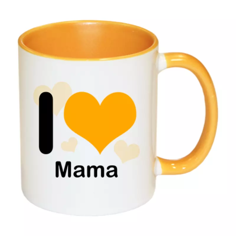 gele I love mok met naam