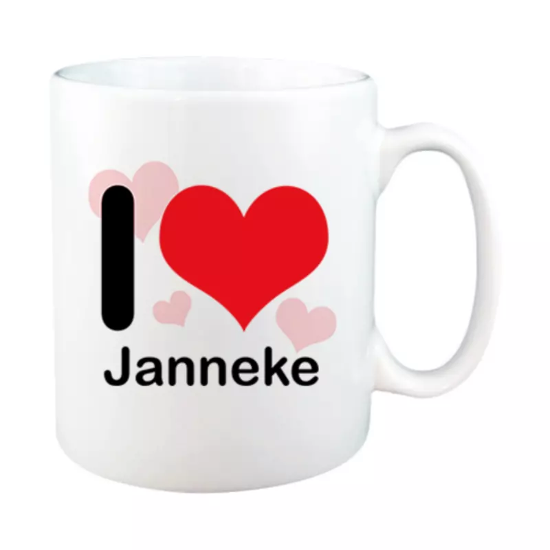 witte I love mok met naam