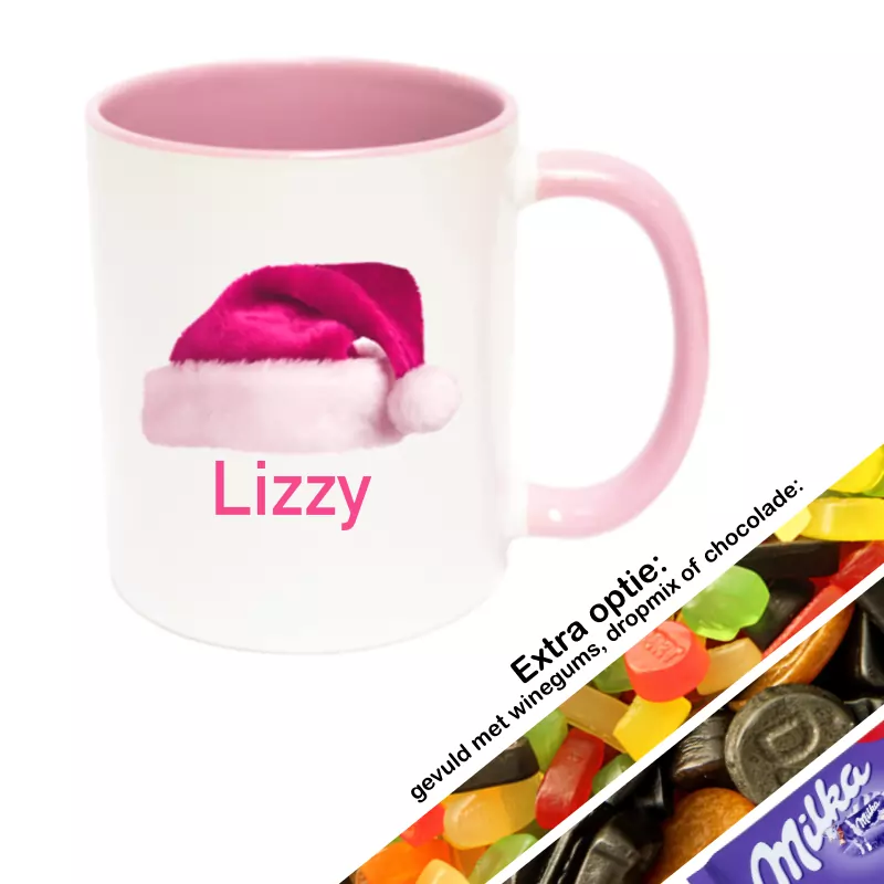 roze mok met naam gevuld met snoep