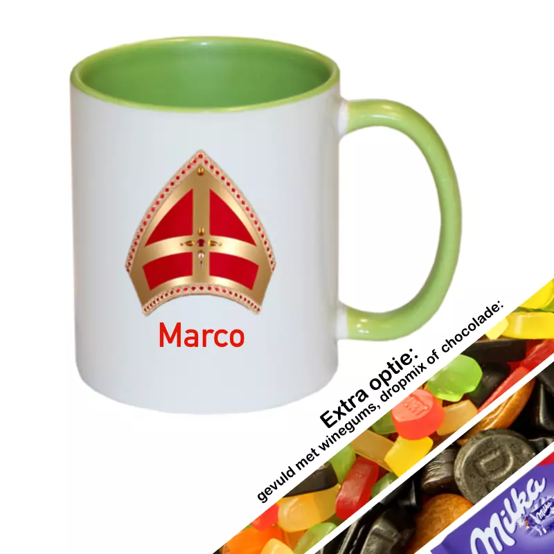 groene sinterklaas mok met naam mijter
