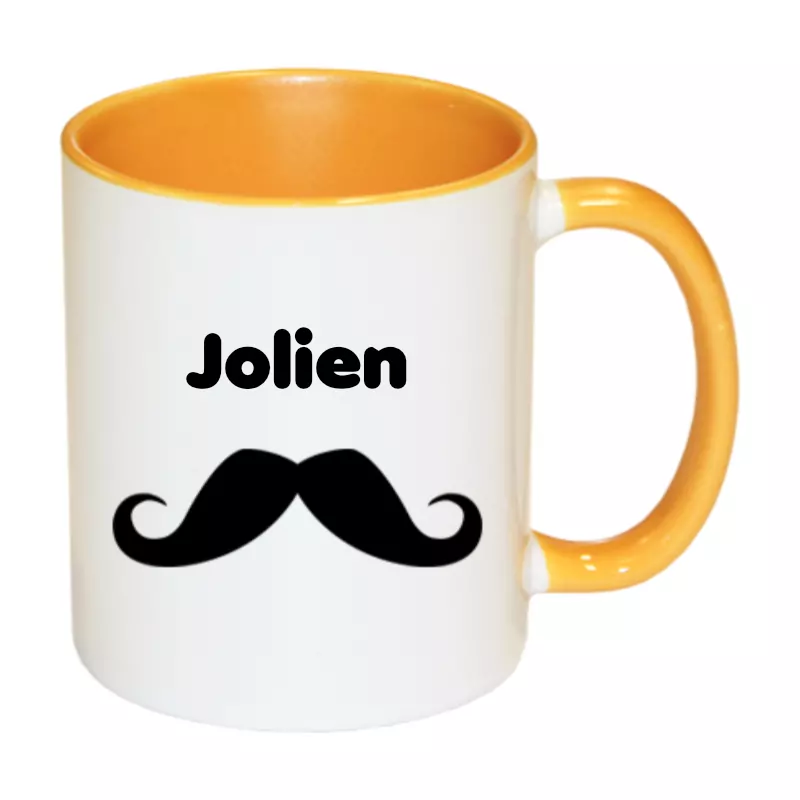 gele snor mok met naam