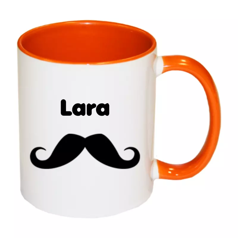 oranje snor mok met naam