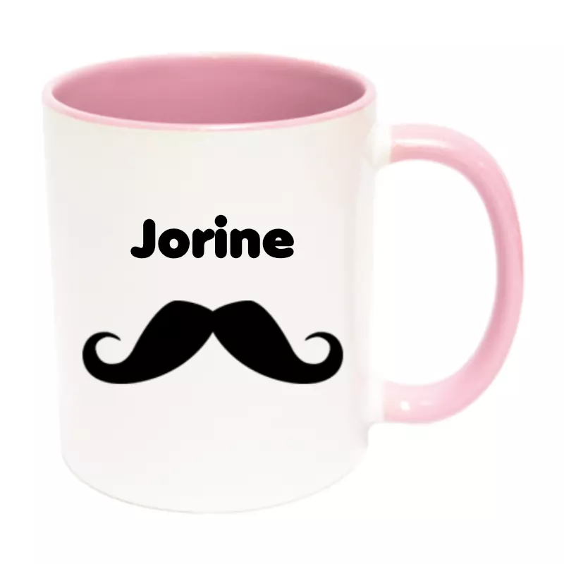 roze snor mok met naam