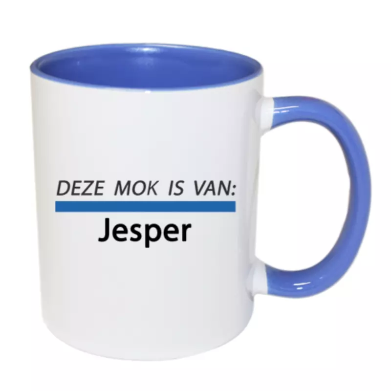streep mok met naam blauw