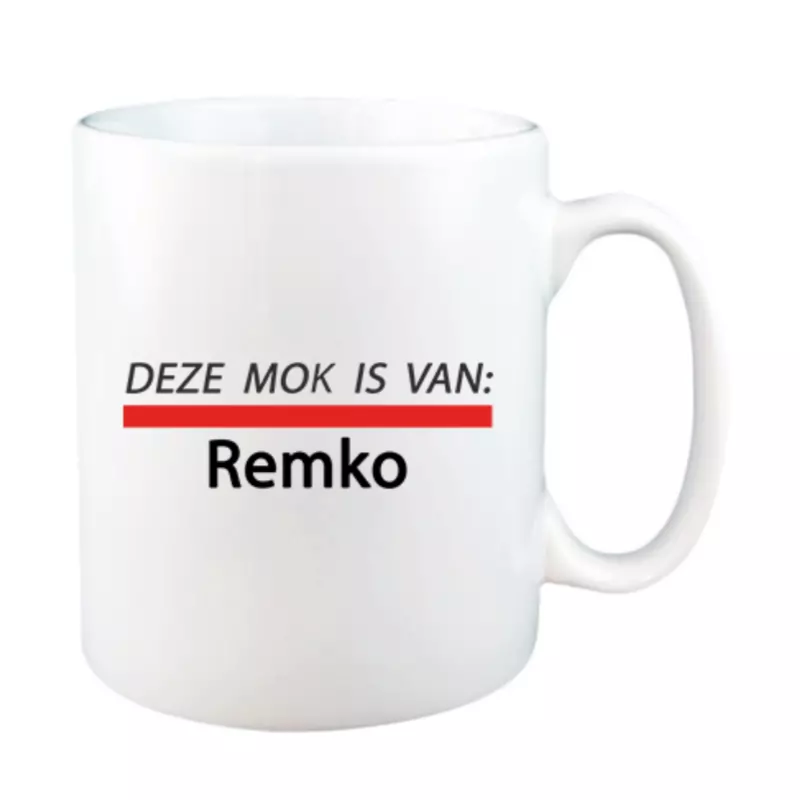 witte streep mok met naam