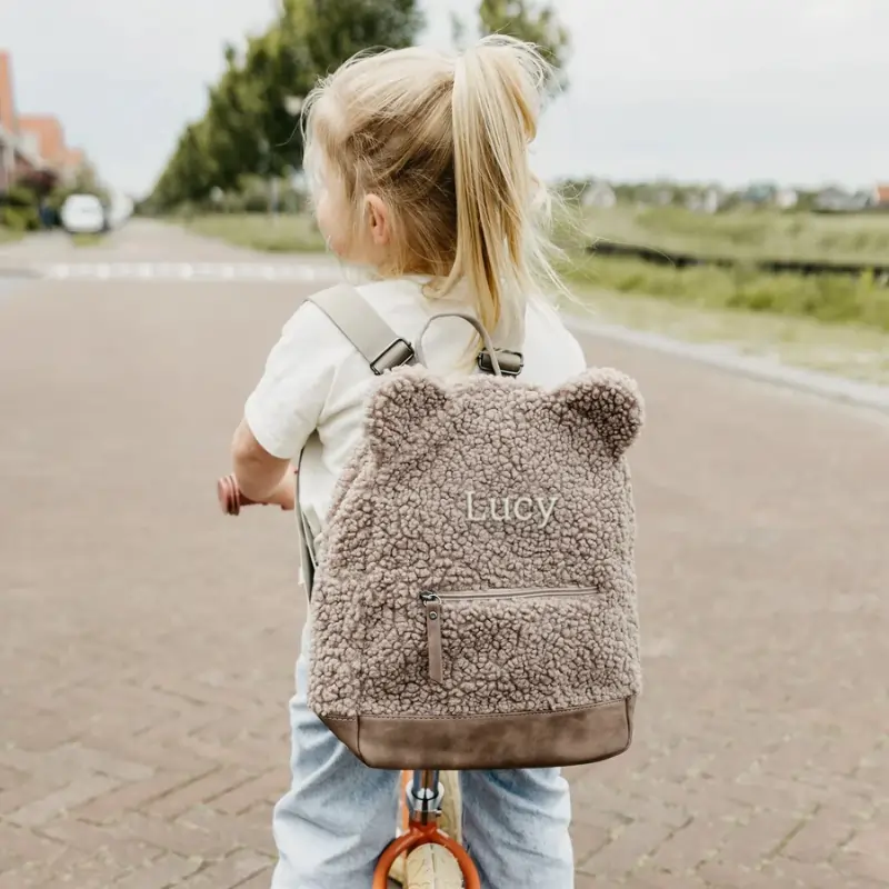 Taupe Teddy Rugzak met Naam
