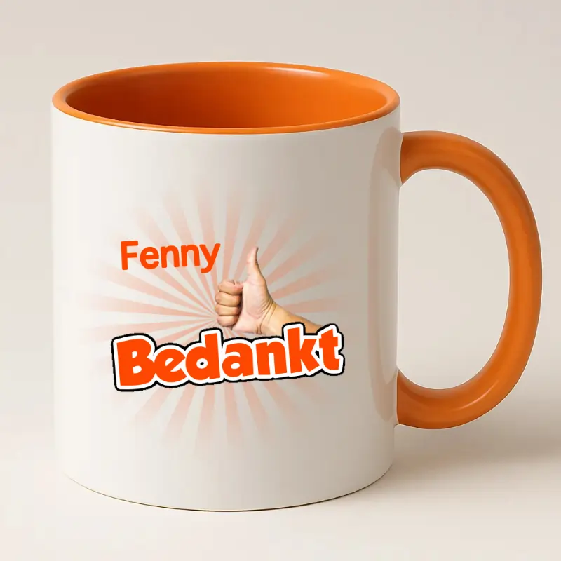 Bedanktmok oranje met naam