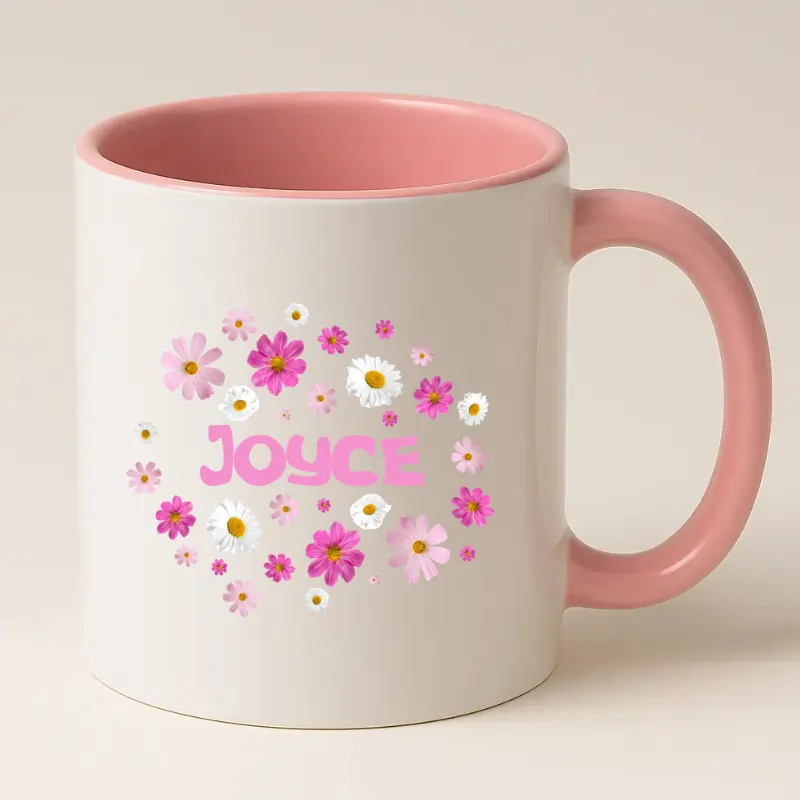Bloemetjes mok met naam roze