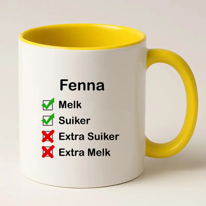 Checklist Koffiemok met naam geel