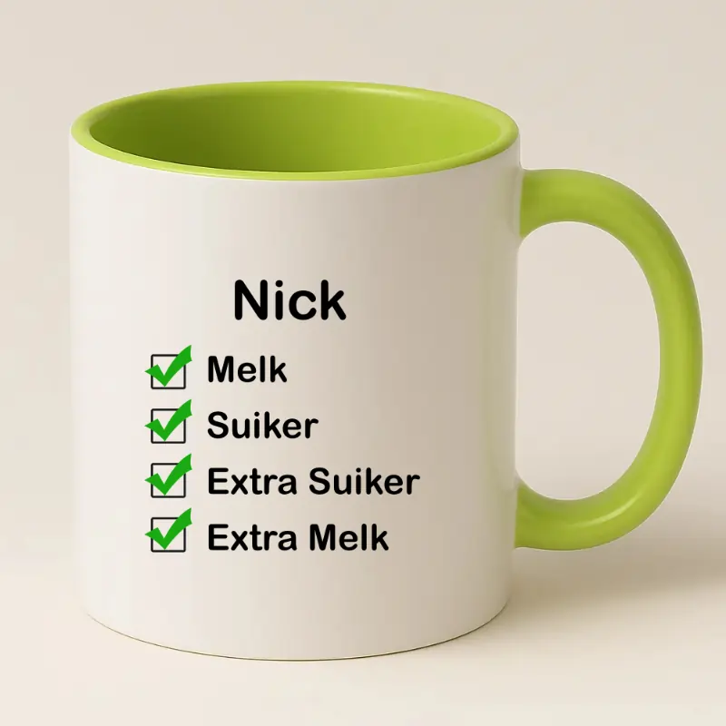 Checklist Koffiemok met naam groen