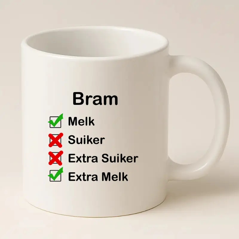 Checklist Koffiemok met naam wit
