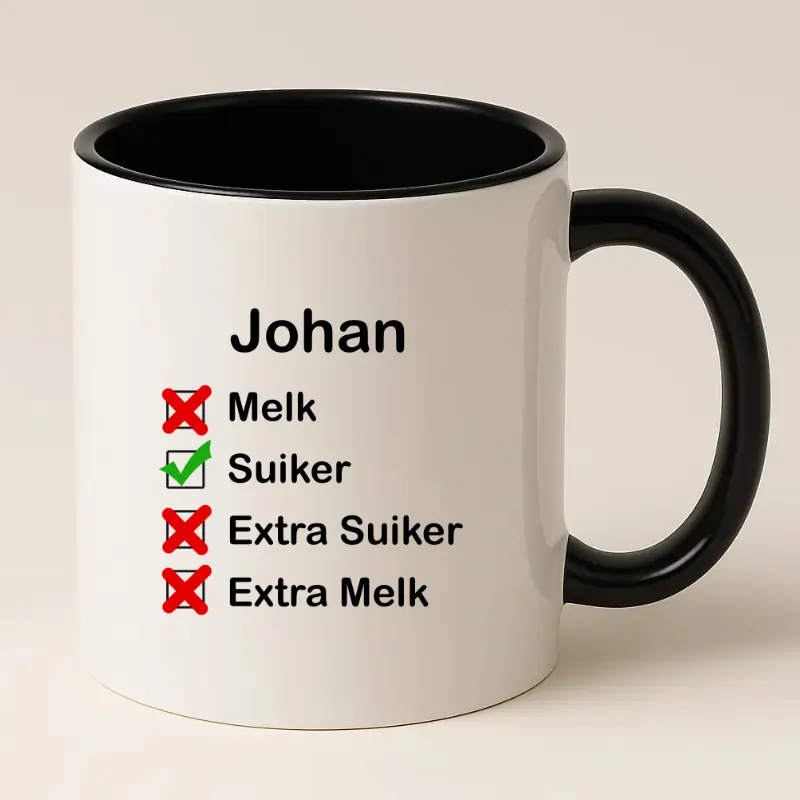 Checklist Koffiemok met naam zwart