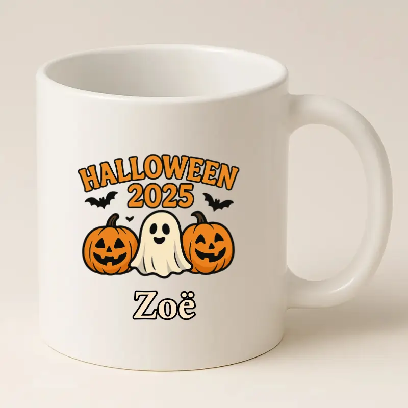 Halloween 2025 mok met naam wit