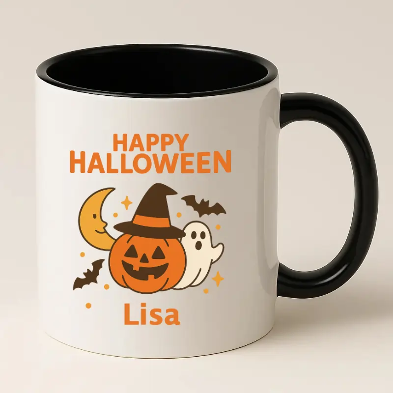 Happy Halloween mok zwart met naam