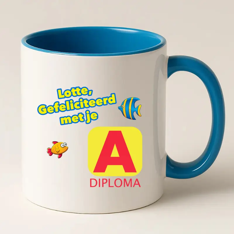 Zwemdiploma A Mok met Naam Blauwe mok