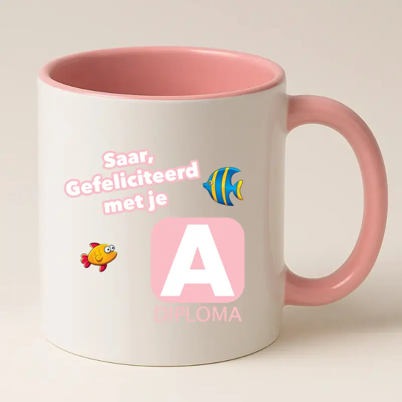 Zwemdiploma A mok met naam roze mok