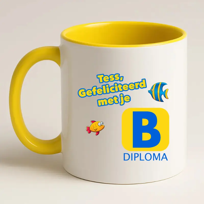 Zwemdiploma B Cadeau Mok Geel