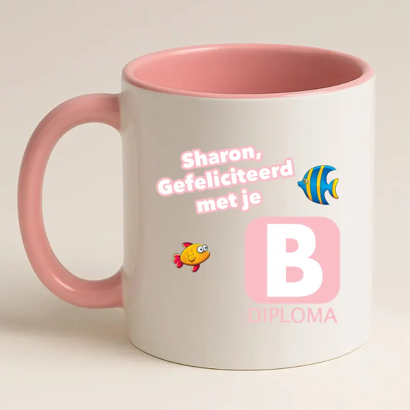 Zwemdiploma B Cadeau Mok Roze
