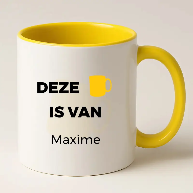 Gele Deze mok is van .... - Dikke letters variant.
