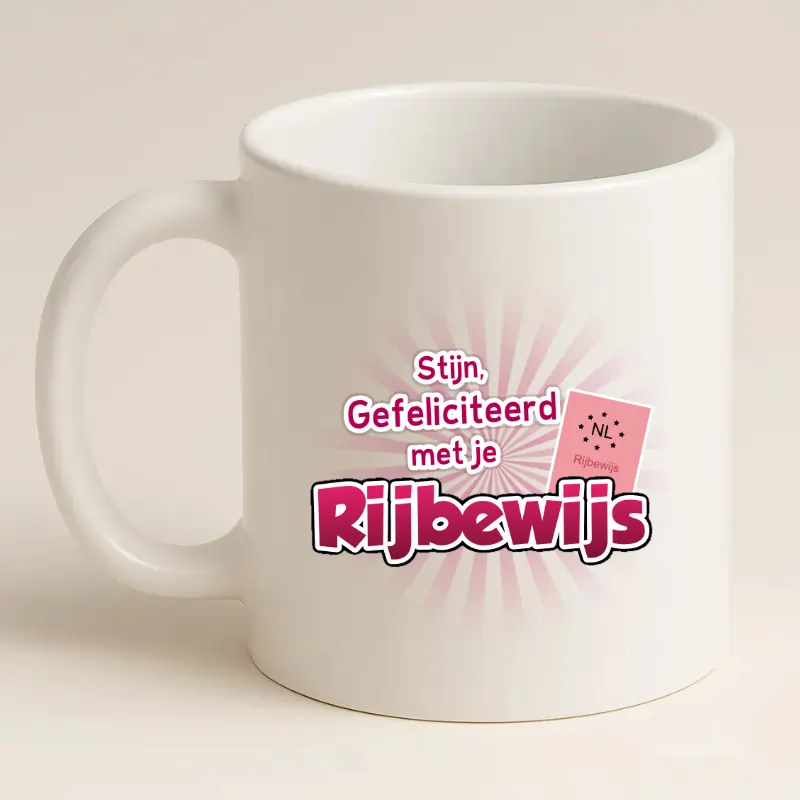 Rijbewijs cadeau mok wit achterkant