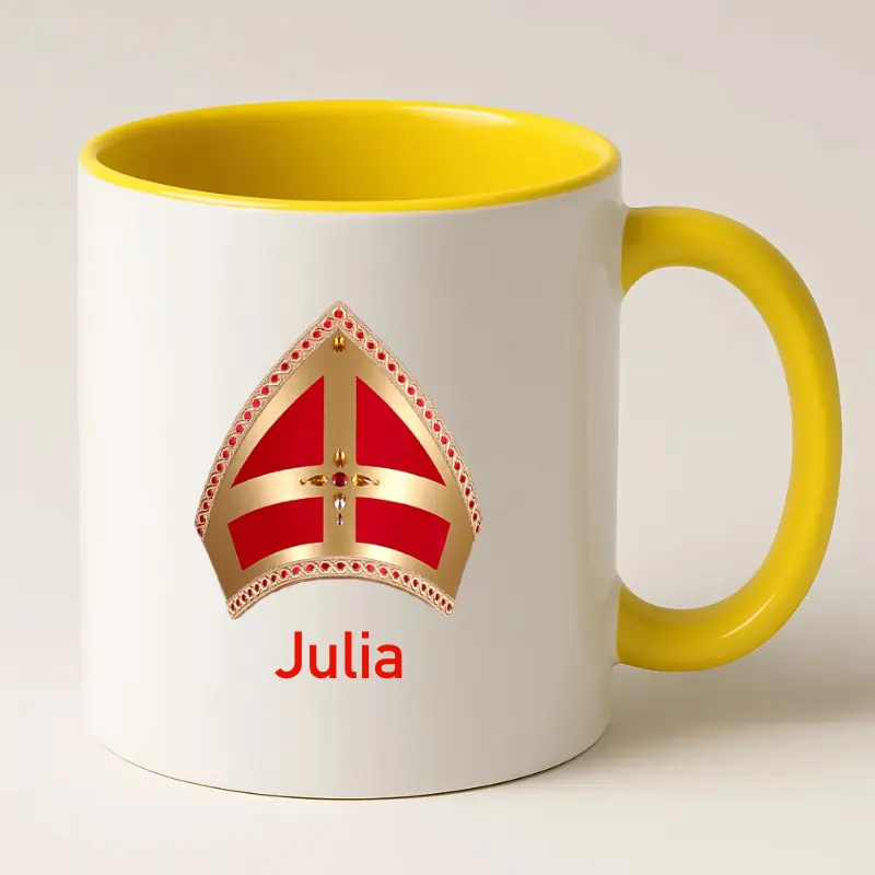 Gele Sinterklaas Mijter Mok met Naam