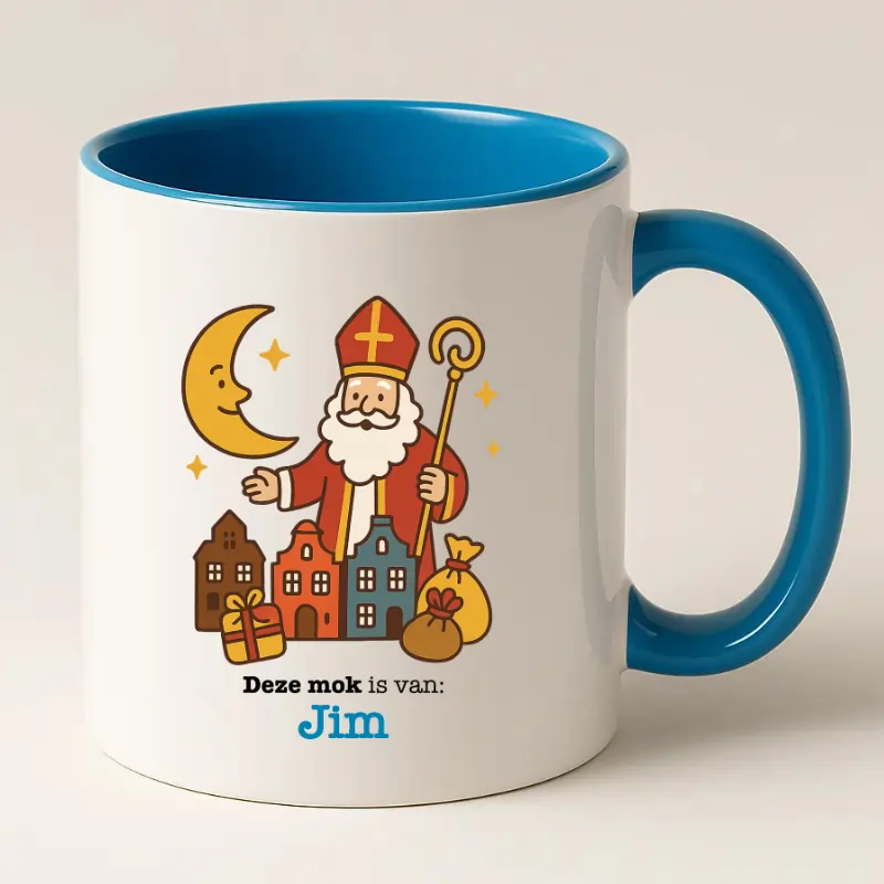Deze Sinterklaas mok is van ... blauw