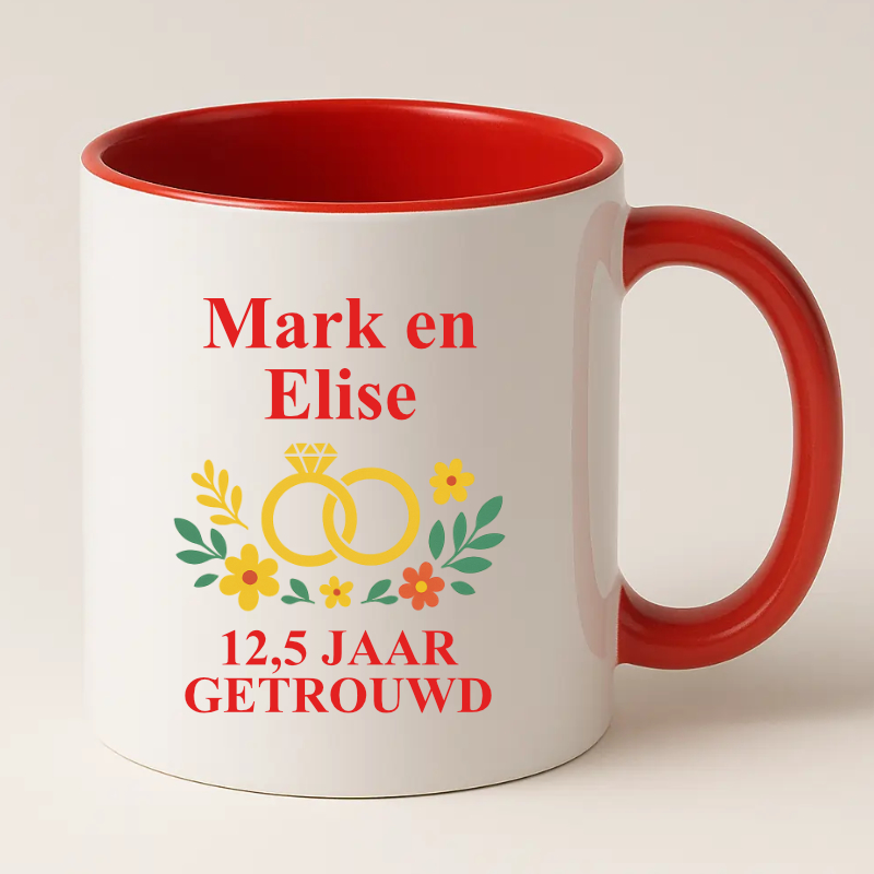 12,5 jaar getrouwd gepersonaliseerde mok rood