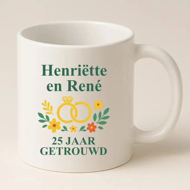 25 jaar getrouwd gepersonaliseerde mok wit