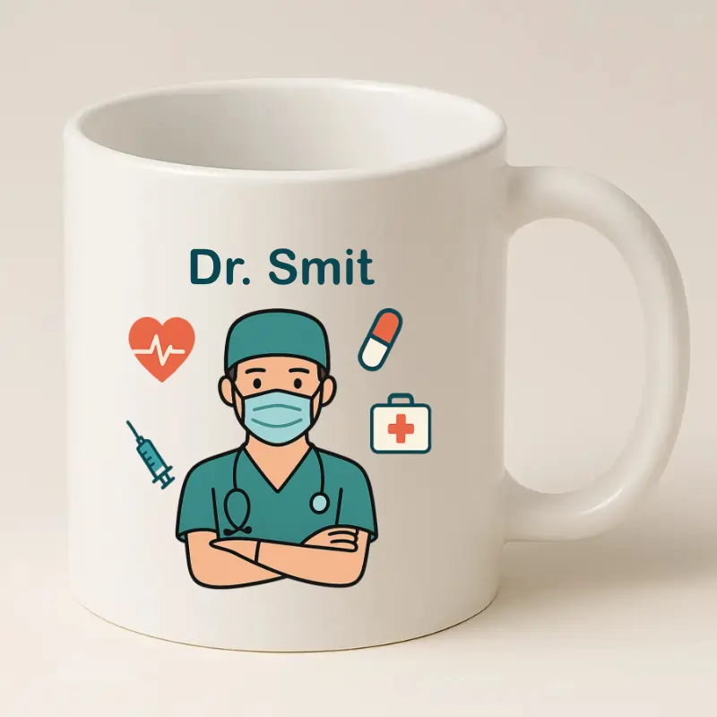 Arts mok met naam (wit)