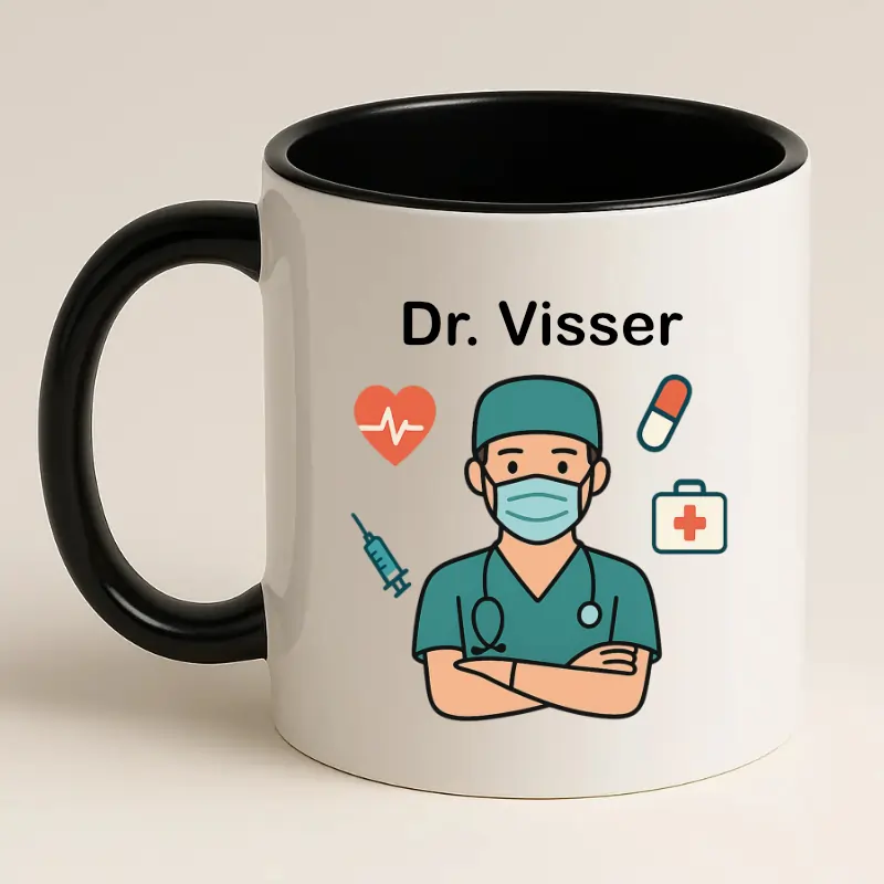 Arts mok met naam (zwart) achterkant