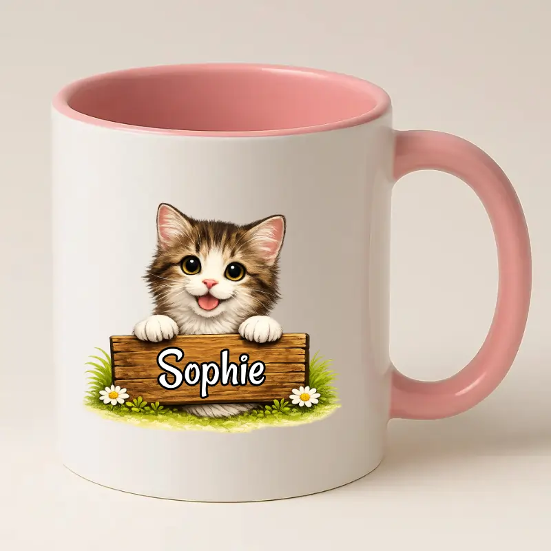 Cadeaumok voor kattenliefhebbers met naam (roze)