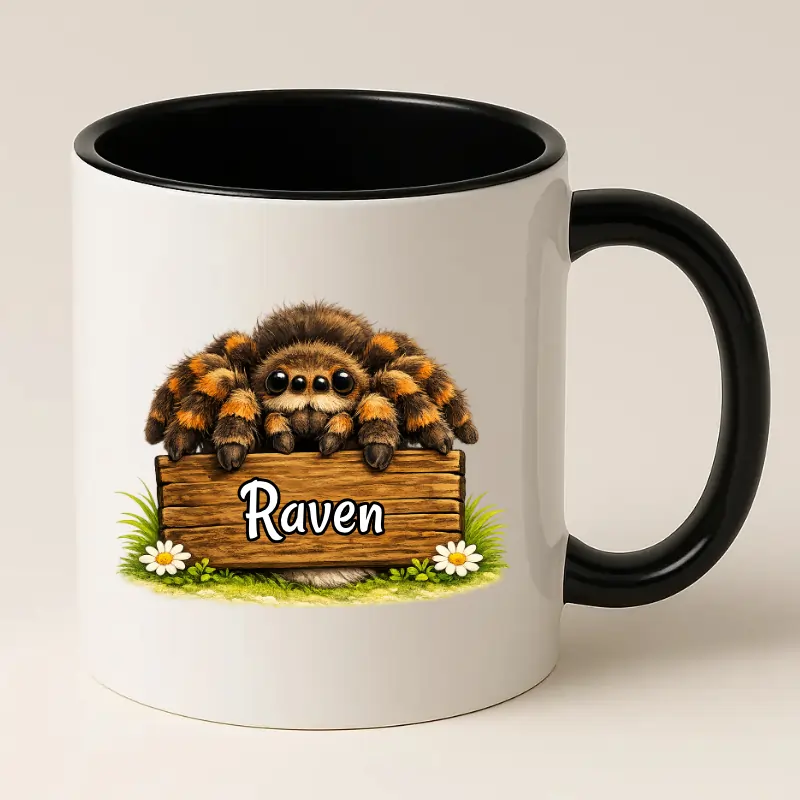 Cadeaumok voor tarantulaliefhebbers met naam (zwart)