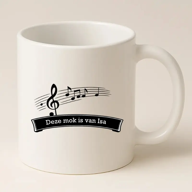 Muziekmok met naam (wit)