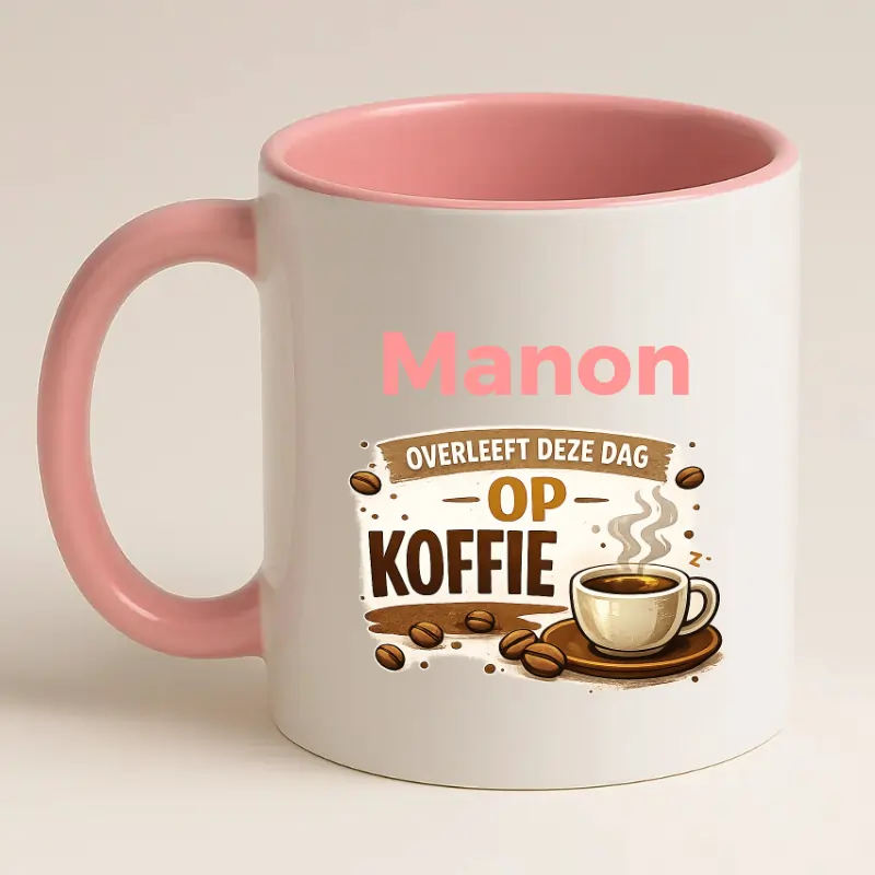 (naam) Overleeft deze dag op koffie mok roze achterkant