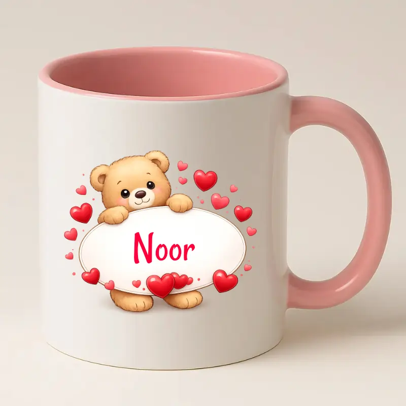 Schattig beertje mok met naam (roze)