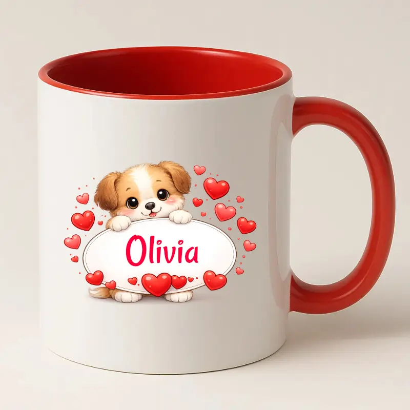 Schattig hondje mok met naam (rood)