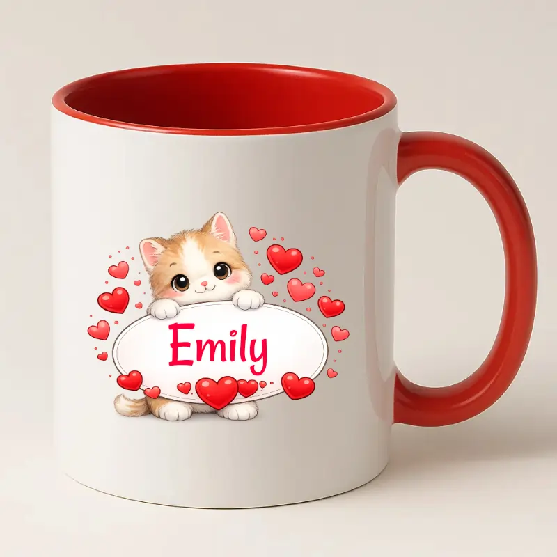 Schattig poesje mok met naam (rood)