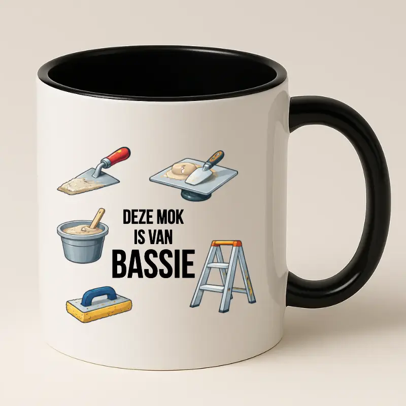 Stukadoors mok met naam (zwart)