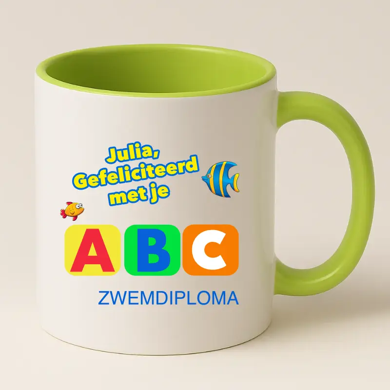 Zwemdiploma ABC Gehaald Cadeau Mok met naam (Groen)