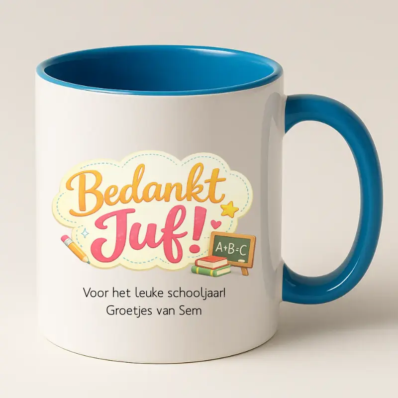 Bedankt Juf Wolkje Design Mok met Tekst Blauw