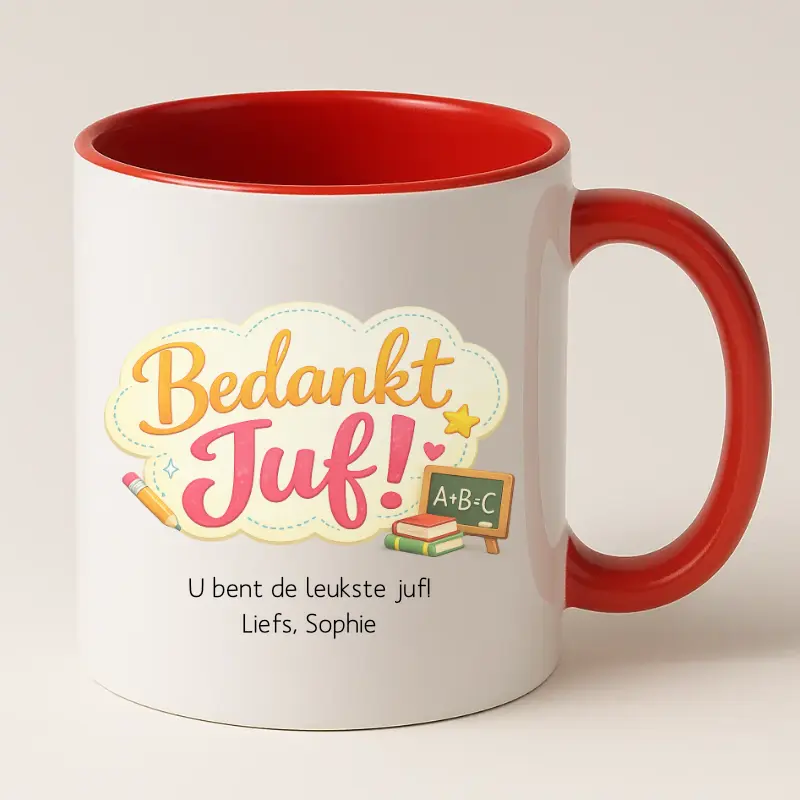 Bedankt Juf Wolkje Design Mok met Tekst Rood