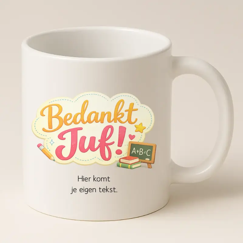 Bedankt Juf Wolkje Design Mok met Tekst Wit