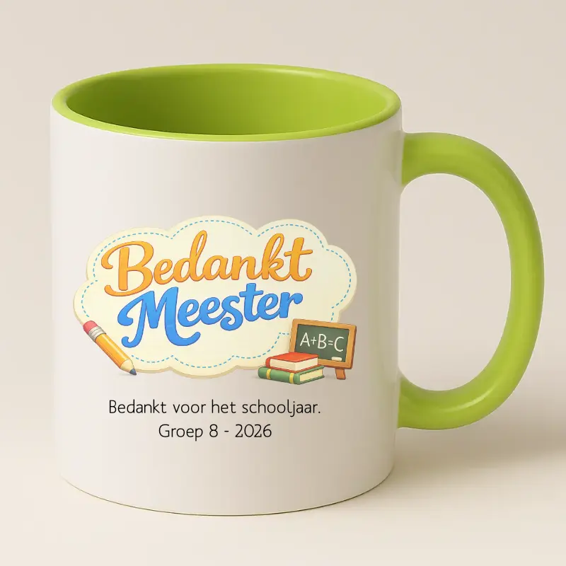 Bedankt meester mok met tekst (groen)
