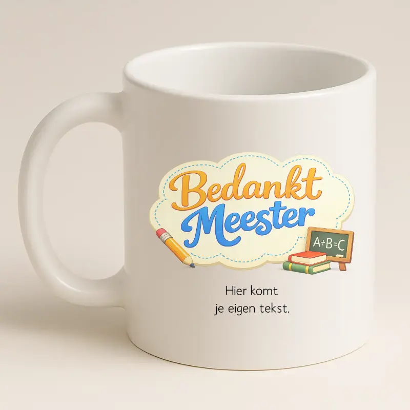 Bedankt meester mok met tekst (wit) achterkant