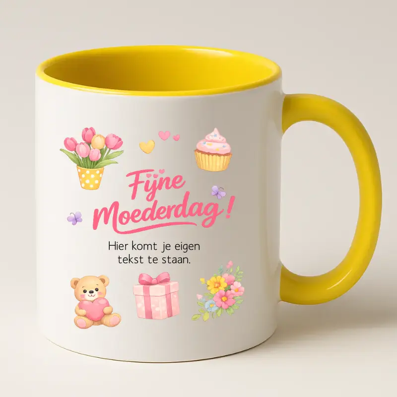 Fijne moederdag mok met tekst geel