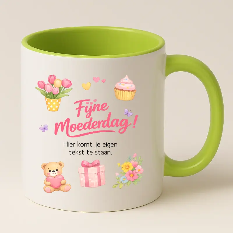 Fijne moederdag mok met tekst groen